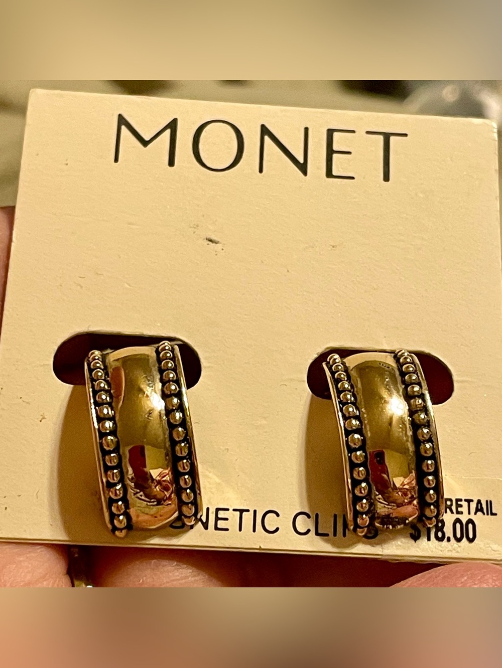 Monet Gold Beaded Edge Clip-On Hoop Earrings